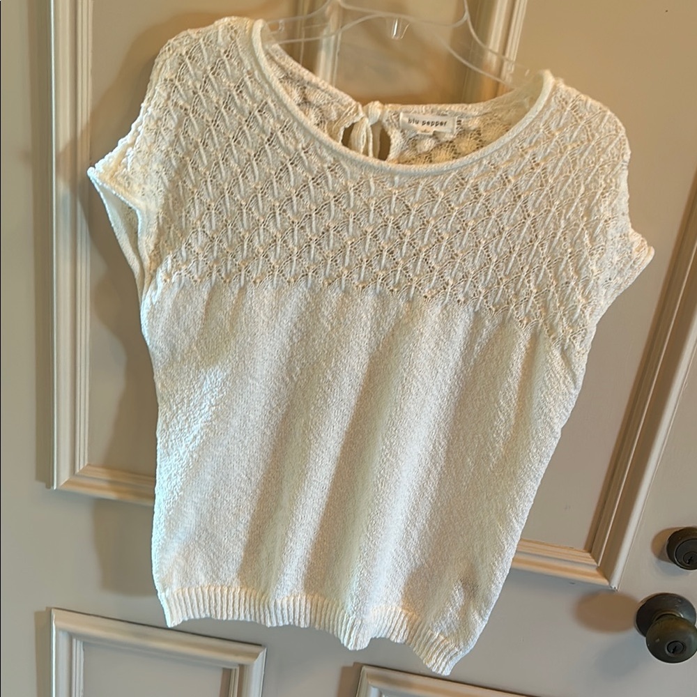 Blu Pepper White Smocked Tie back Blouse